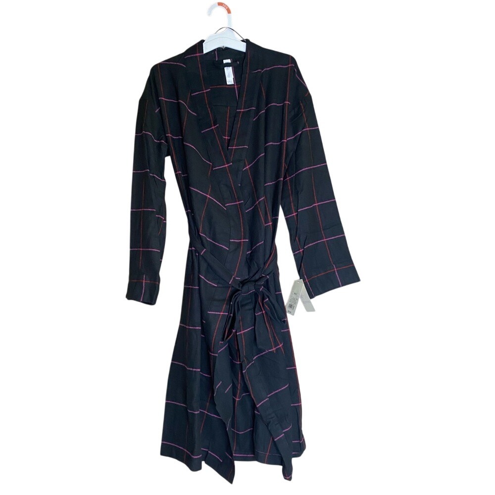 Stars Above Perfectly Cozy Flannel Robe Black Pink Plaid XS/S NWT